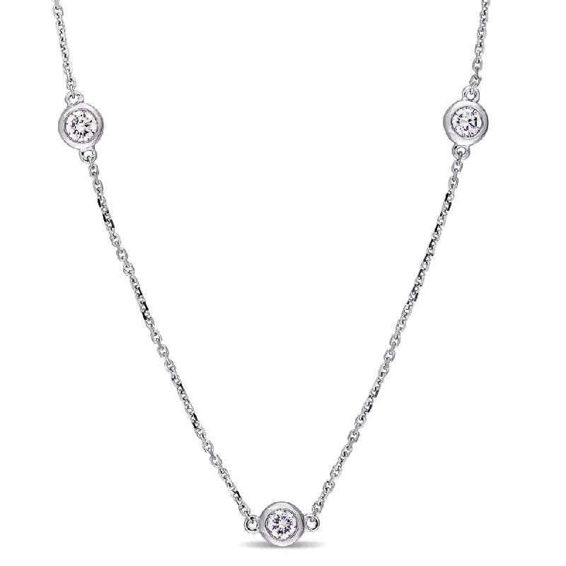 Silk cord necklaces-Miadora Signature Collection 14k White Gold 1ct TDW Diamond Station Necklace