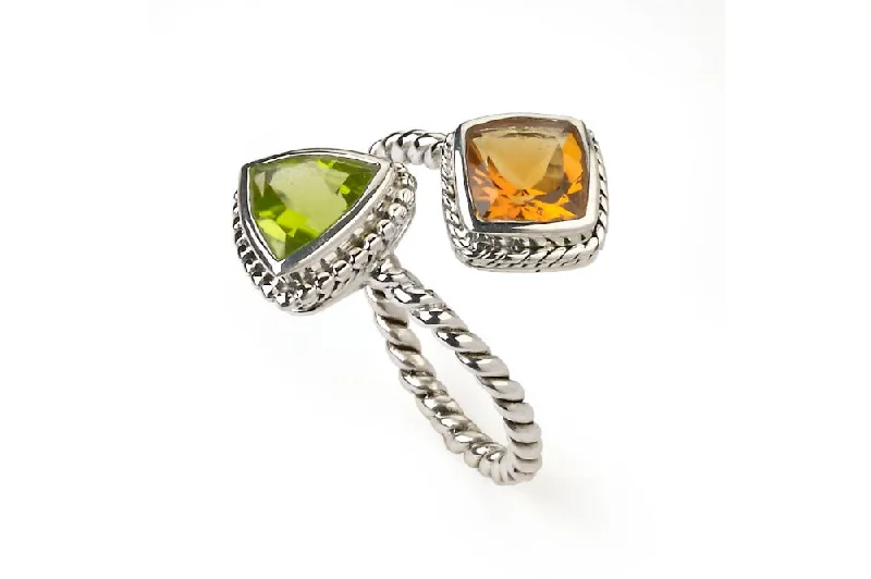 Polished stone rings-Polished stone rings-Una Una Ring- Peridot/ Citrine