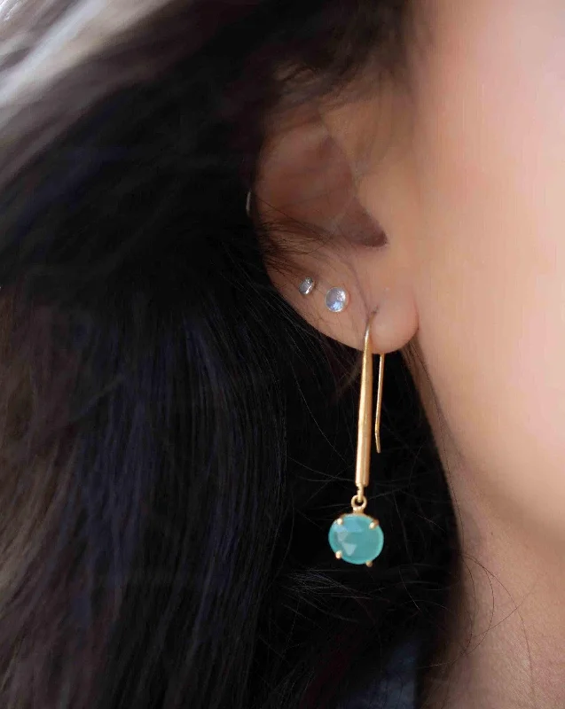 Fine triangle earrings-Aqua Chalcedony Earrings ~ 18k Gold Plated ~ ME046