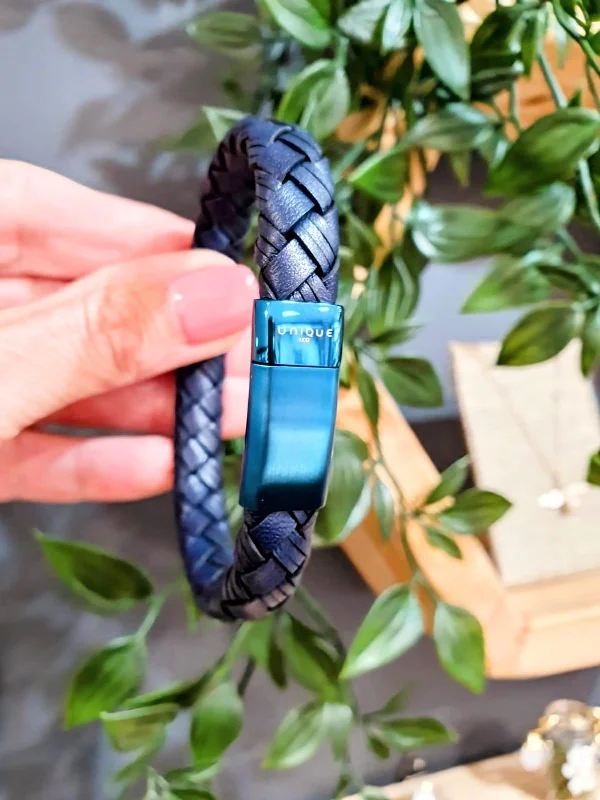 Unique & Co Wide Navy Leather Bracelet