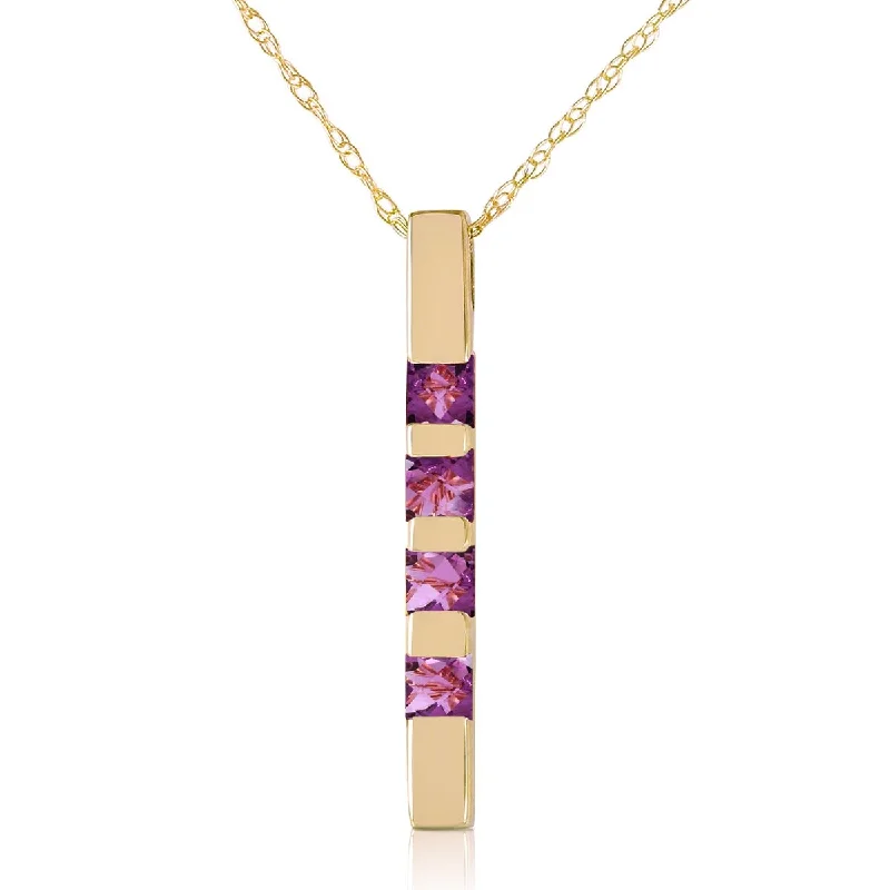 Vine braid necklaces-0.35 Carat 14K Solid Gold Necklace Bar Natural Purple Amethyst