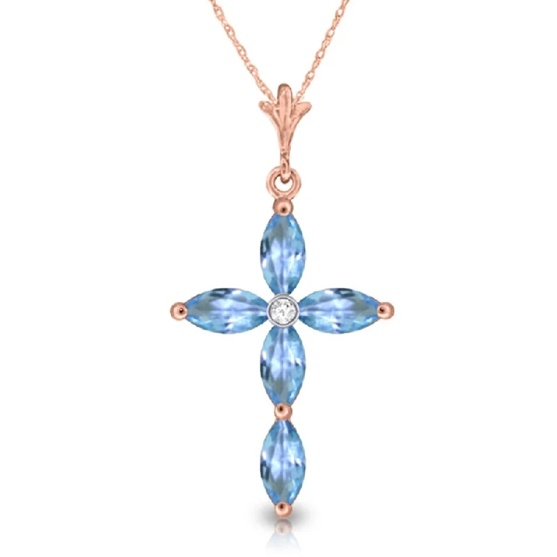 Shiny charm necklaces-1.1 Carat 14K Rose Gold Necklace Natural Diamond Blue Topaz