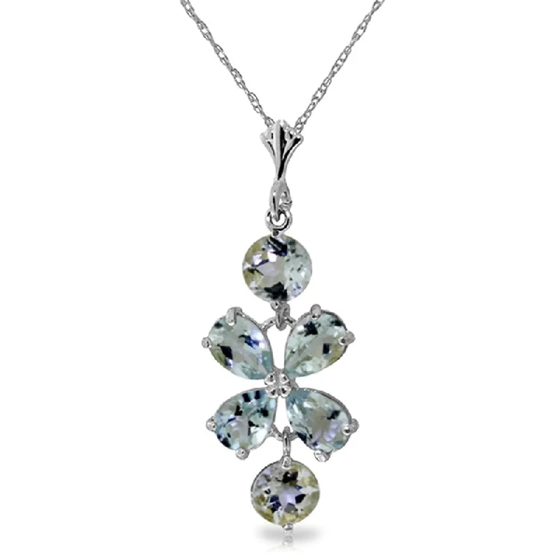 Bali style necklaces-3.15 Carat 14K White Gold Necklace Aquamarine