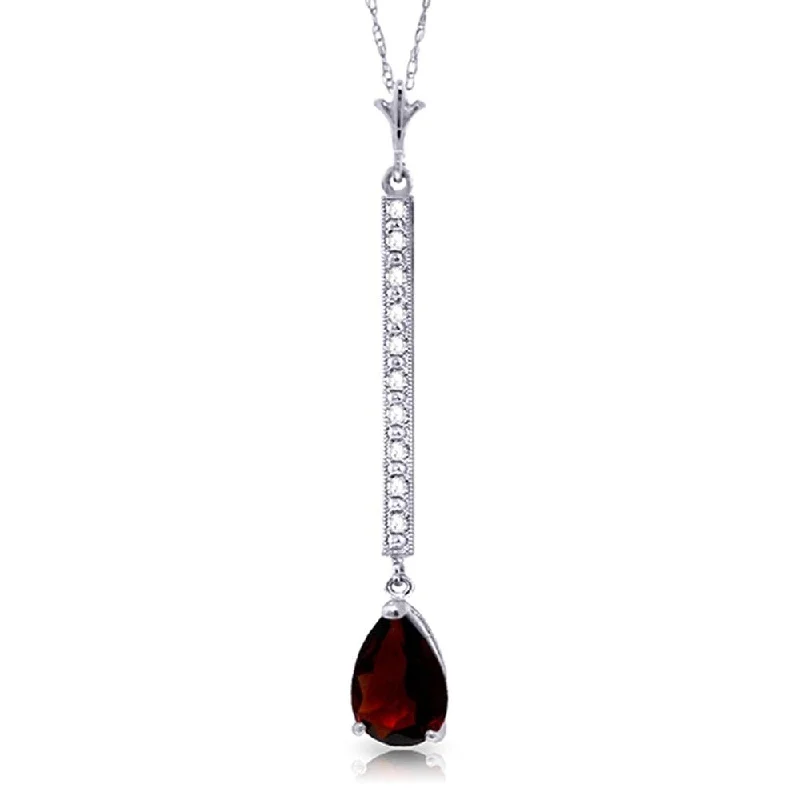 Solid stone necklaces-1.8 Carat 14K White Gold Necklace Diamond Garnet