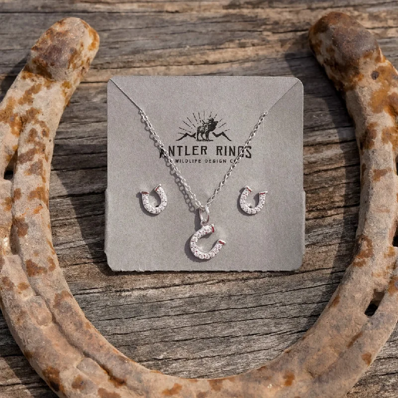 Flat charm earrings-Horseshoe Necklace & Earrings Gift Set