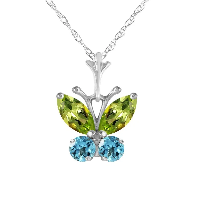 Mixed metal necklaces-0.6 Carat 14K White Gold Butterfly Necklace Blue Topaz Peridot