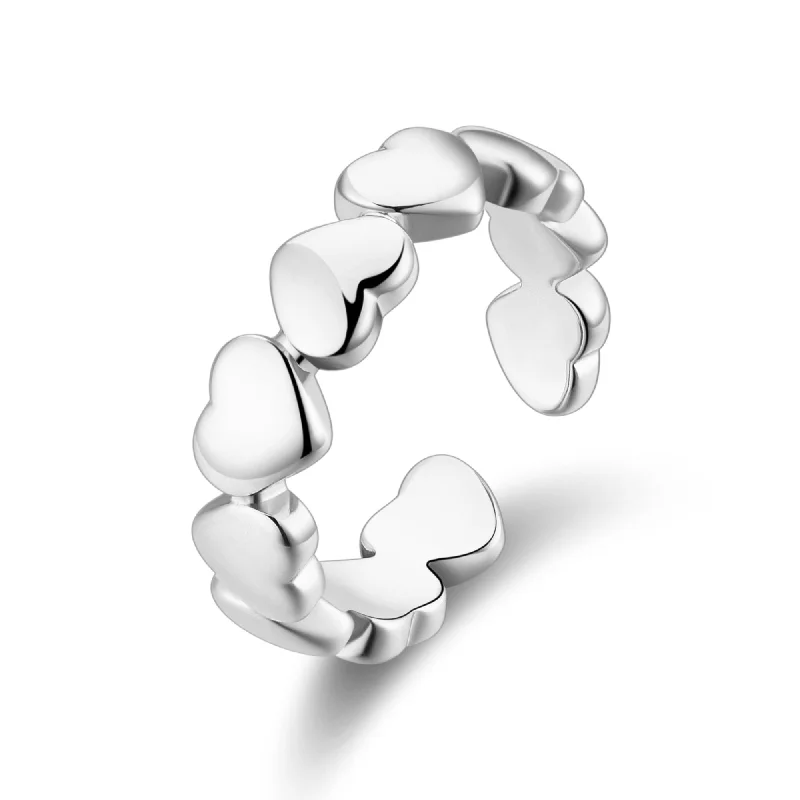 Smooth form rings-Smooth form rings-Silver Plated Adjustable Heart Band Ring