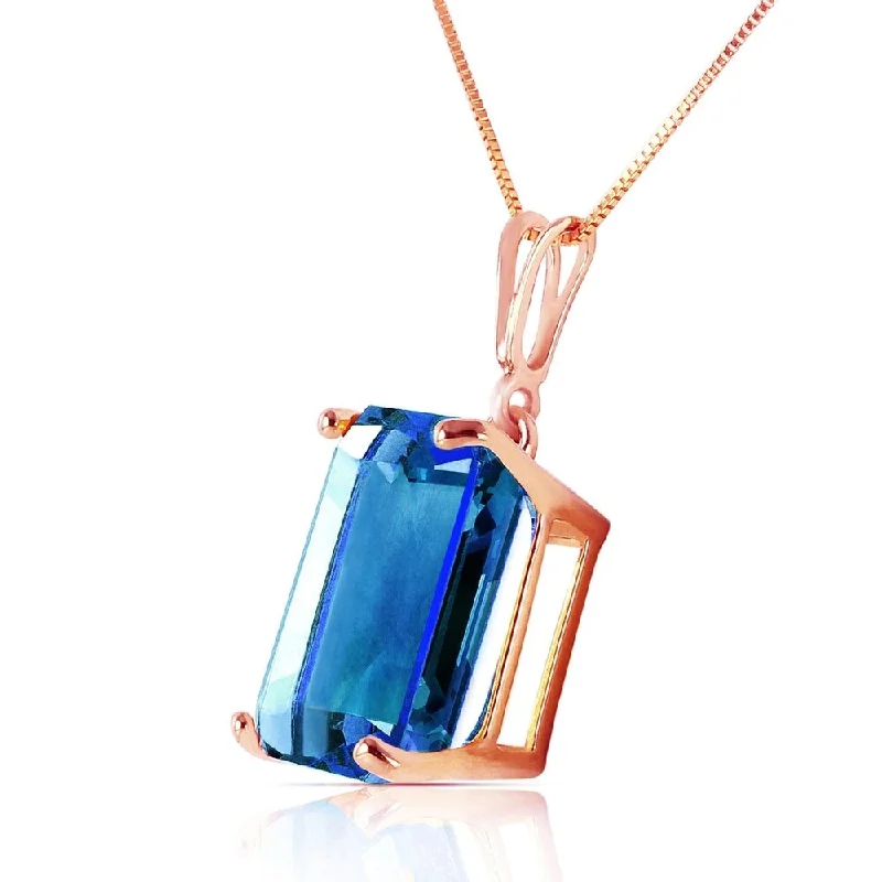 Boho bead necklaces-14K Solid Rose Gold Necklace with Octagon Blue Topaz