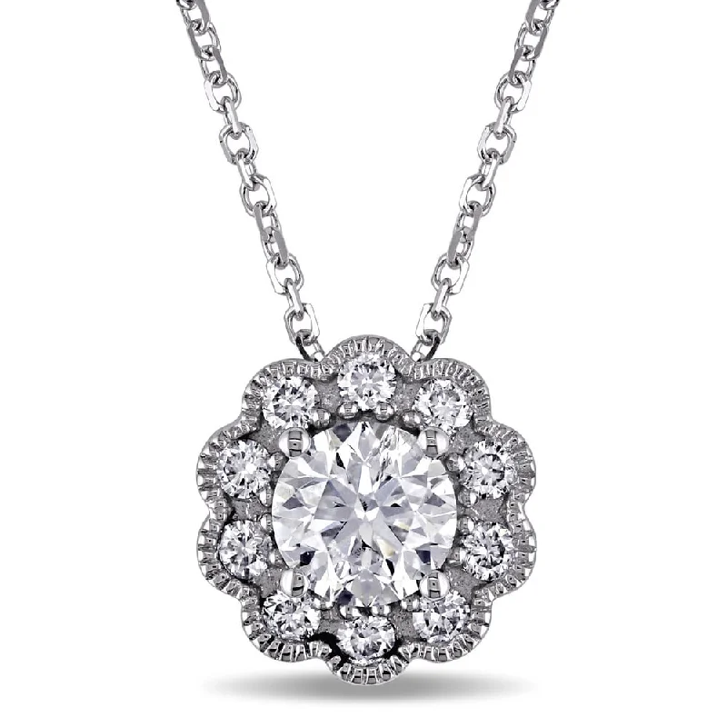 Rope braid necklaces-Miadora Signature Collection 14k White Gold 1ct TDW Diamond Halo Flower Necklace