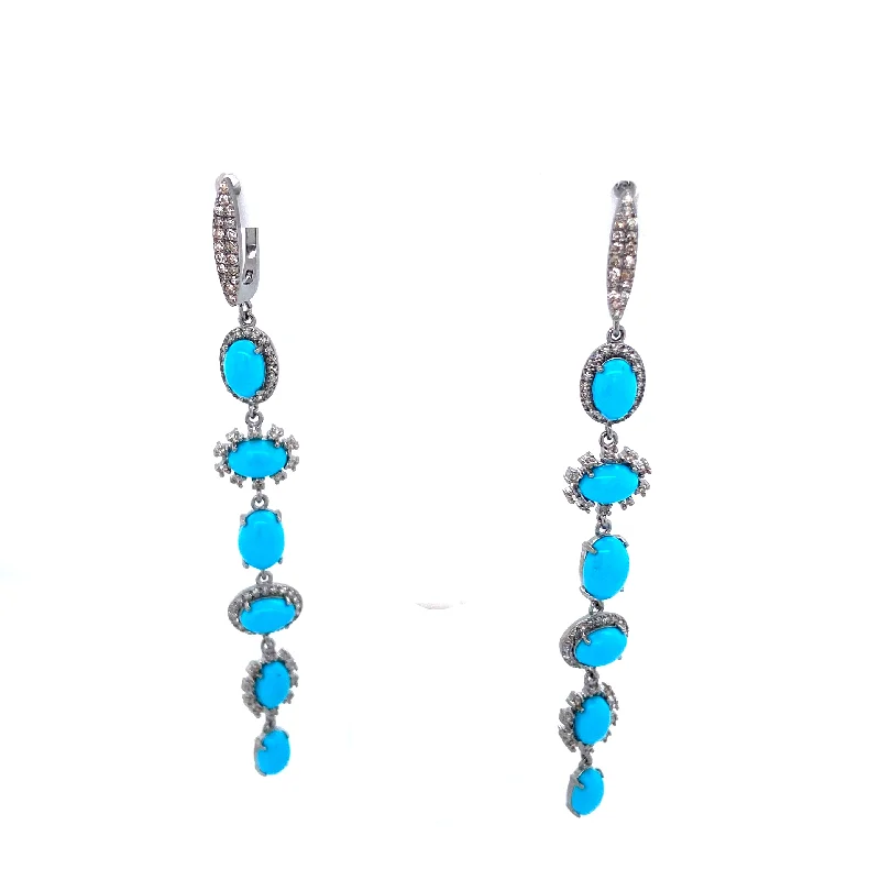 Light clay earrings-Turquoise & Diamond Dangle Earring