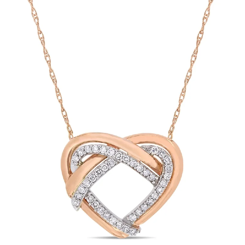 Alloy metal necklaces-Miadora 2-Tone 10k Rose and White Gold 1/5ct TDW Diamond Interlaced Double Layer Open Heart Necklace