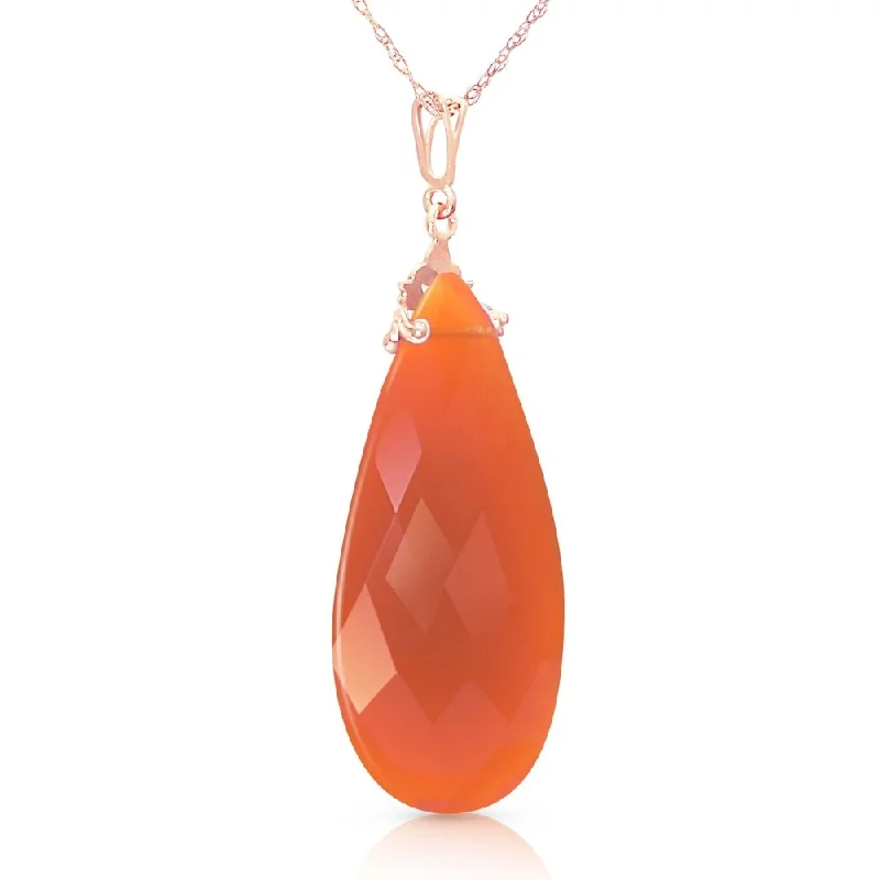 Braided link necklaces-14K Solid Rose Gold Necklace with Briolette 31x16 mm Reddish Orange Chalcedony