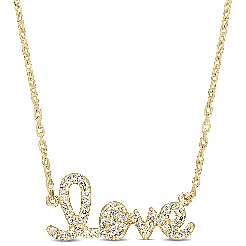 Twine braid necklaces-Miadora 14k Yellow Gold 1/4ct TDW Diamond LOVE Station Necklace