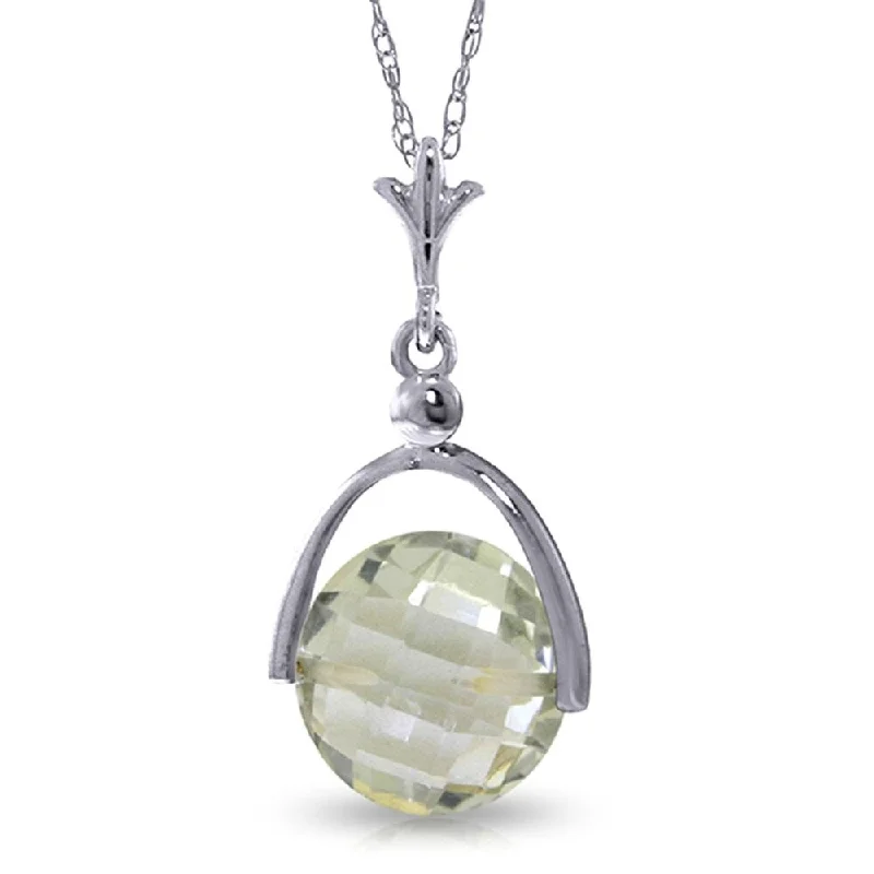 Multi-link necklaces-3.25 Carat 14K White Gold Necklace Checkerboard Cut Green Amethyst