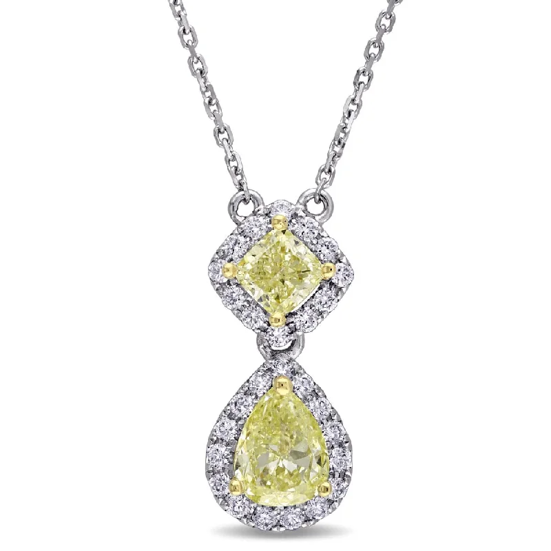 Spirit charm necklaces-Miadora Signature Collection 14k 2-tone White and Yellow Gold 2ct TDW Pear and Cushion-cut Yellow Diamond Necklace (G-H,SI1-SI2)