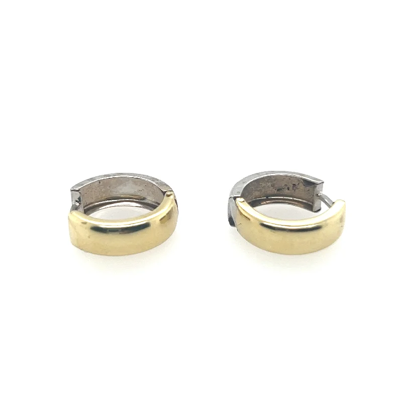 Curved design earrings-18K Two-Tone Huggie Hoop Earrings