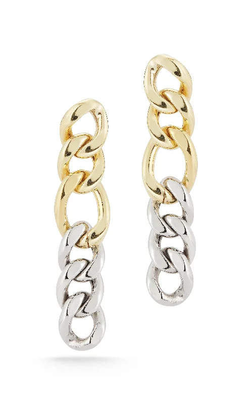 Flat gem earrings-Two Tone Large Link Earring