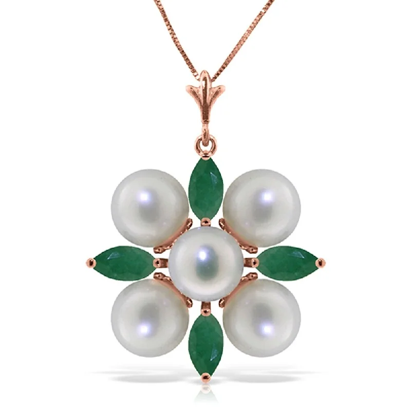 Tribal medallion necklaces-6.3 Carat 14K Solid Rose Gold Necklace Emerald pearl