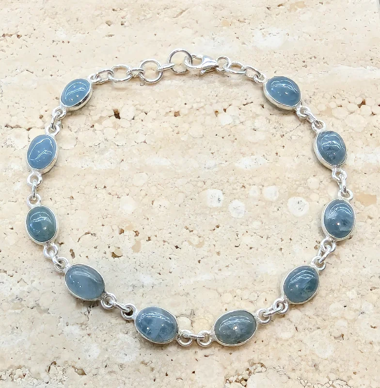 Sterling Silver Oval Aquamarine Bracelet