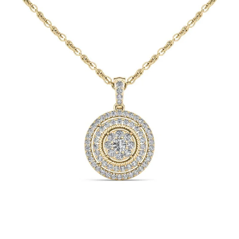 Nine-strand necklaces-De Couer 10K Yellow Gold 1/2ct TDW Diamond Halo Necklace