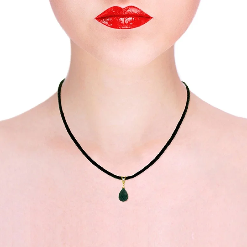 Rustic silver necklaces-15.51 Carat 14K Solid Gold Leather Necklace Diamond Emerald