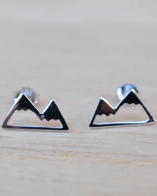 Vibrant enamel earrings-Mountains Stud Earrings ~ Sterling Silver 925 ~ SME085