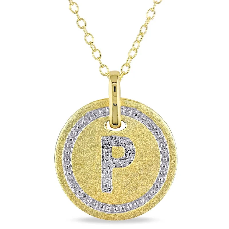 Glittering crystal necklaces-Miadora Yellow Plated Sterling Silver Diamond P-Initial Halo Charm Necklace