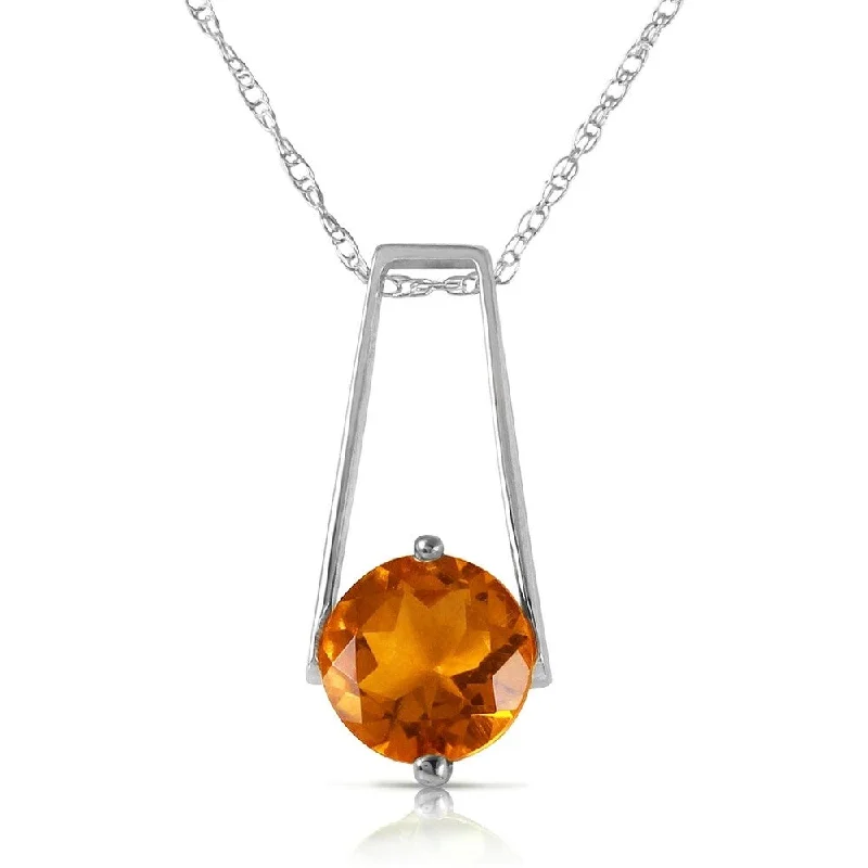 Curved gem necklaces-1.45 Carat 14K Solid White Gold Smooth Love Citrine Necklace