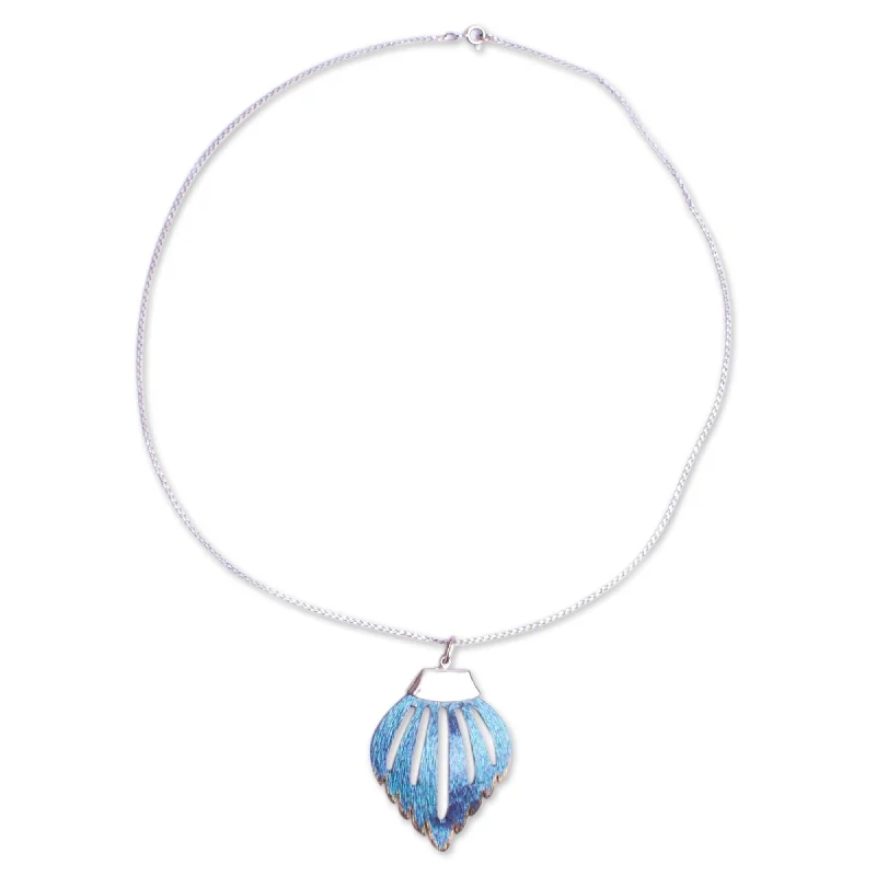 Cool wood necklaces-Novica Handmade Blue Agassizi Fin Sterling Silver And Titanium Pendant Necklace