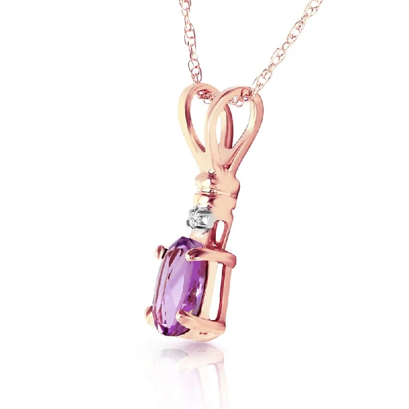 Crystal-twisted necklaces-14K Solid Rose Gold Necklace withNatural Diamond & Purple Amethyst