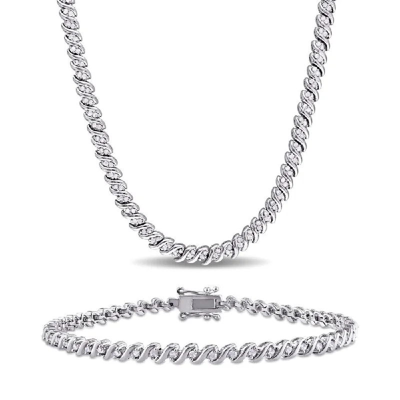 Polished bead necklaces-Miadora Sterling Silver 1 1/2ct TDW Diamond S-Link Tennis Necklace and Bracelet Set