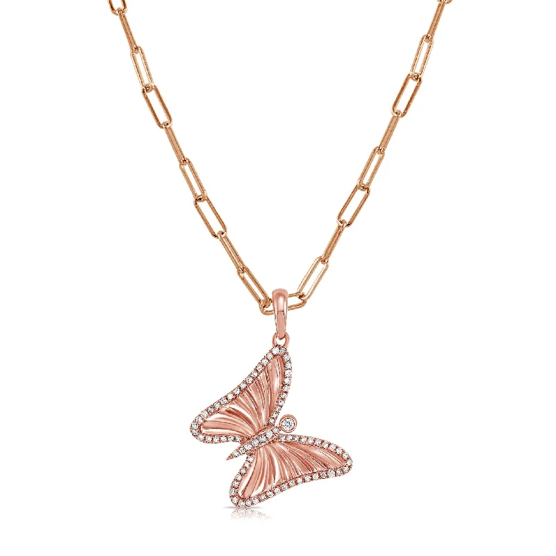 Dainty charm necklaces-Joelle Diamond Butterfly Necklace 1/4 CTTW 14K Rose Gold 16-inch