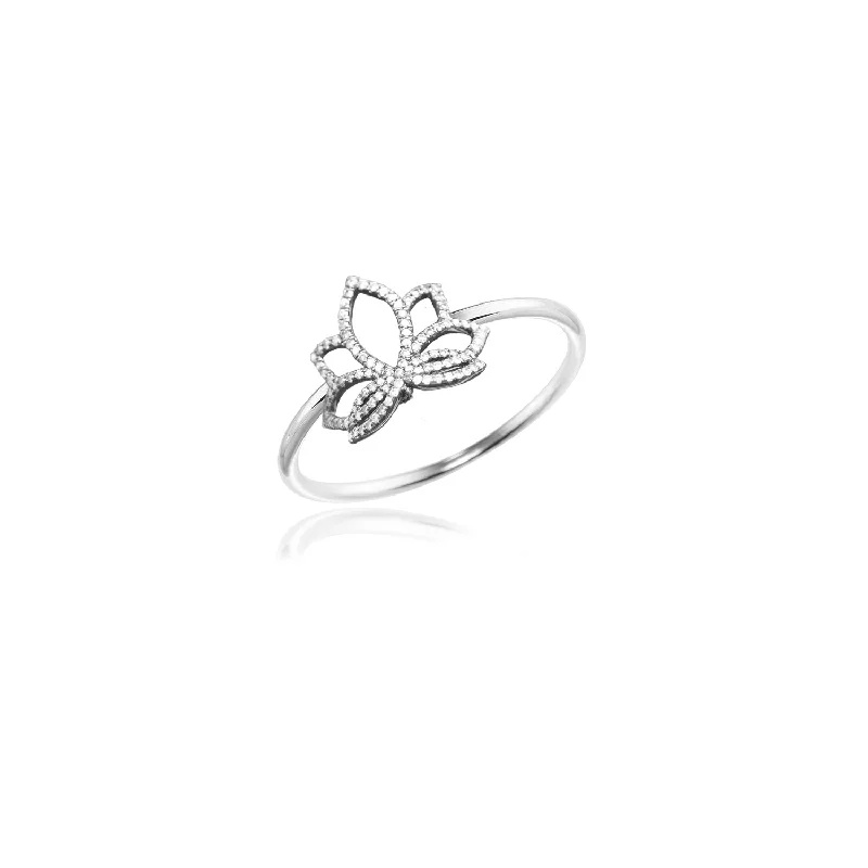 Thin frame rings-Thin frame rings-Diamond Small Lotus Ring - 18k White Gold