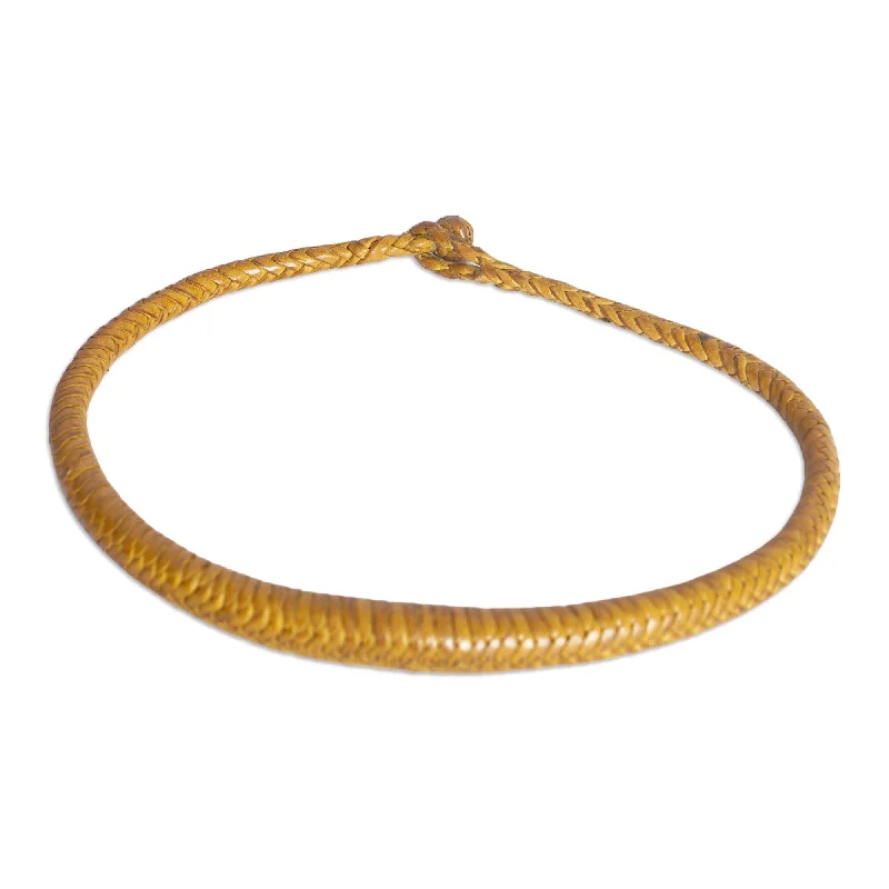 Tribal braid necklaces-Novica Handmade Mpusia In Yellow Braided Leather Necklace