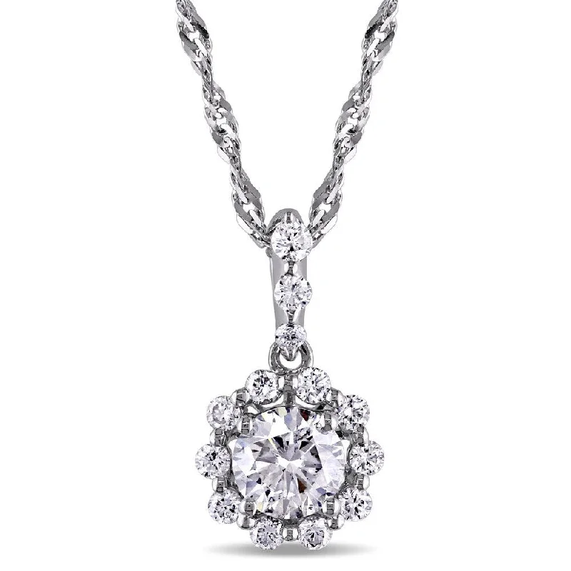 Solid link necklaces-Miadora Signature Collection 14k White Gold 1ct TDW Diamond Halo Necklace