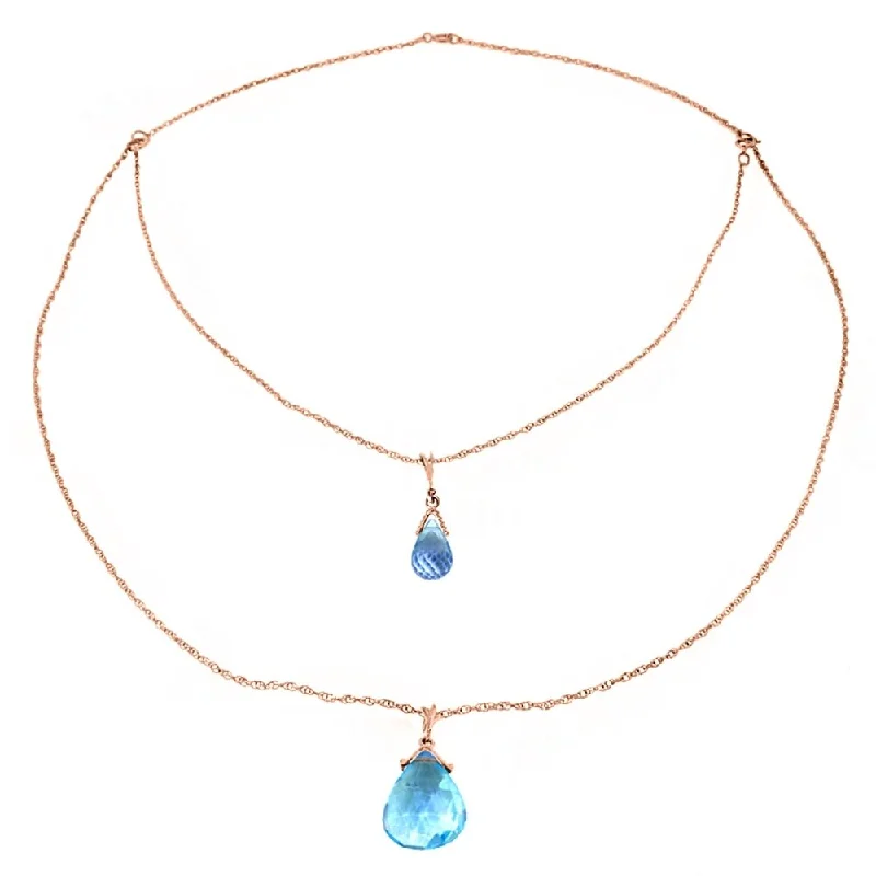 Eight-strand necklaces-14K Solid Rose Gold Front and Back Drop Necklace with Briolette Blue Topaz