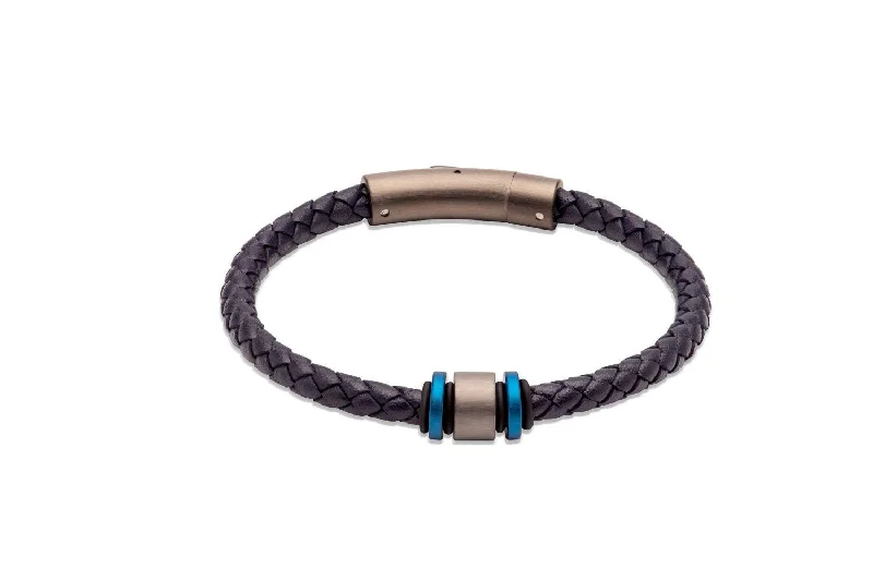 Unique & Co Navy Leather Bracelet with a Gunmetal Charm