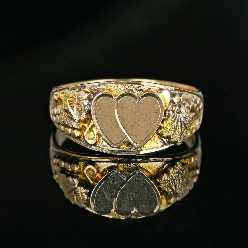 Bow design rings-Bow design rings-Vintage Rose and Yellow Gold Double Heart Ring Band