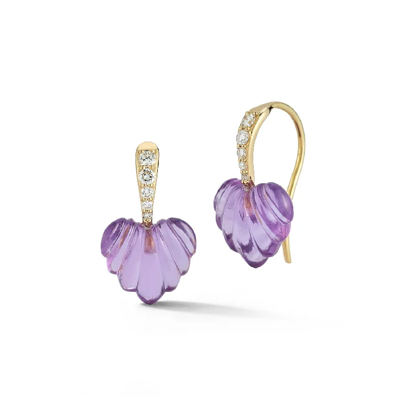 Wide hoop earrings-Amethyst Dew Drops