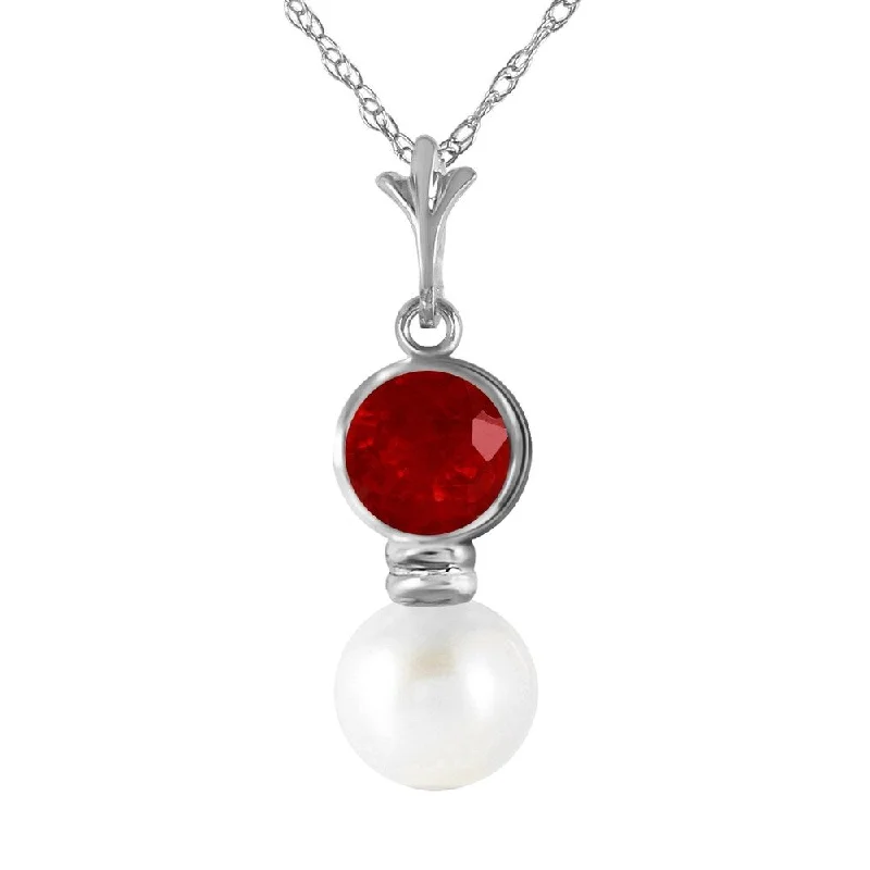 Vibrant enamel necklaces-1.23 Carat 14K White Gold Change Others Ruby Pearl Necklace