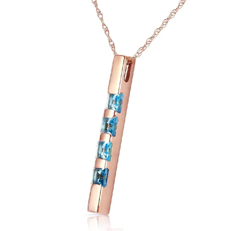 Fiber tassel necklaces-14K Solid Rose Gold Necklace Bar with Natural Blue Topaz