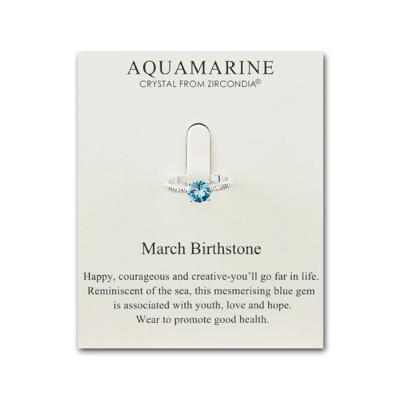 Tide motif rings-Tide motif rings-March (Aquamarine) Adjustable Birthstone Ring Created with Zircondia® Crystals