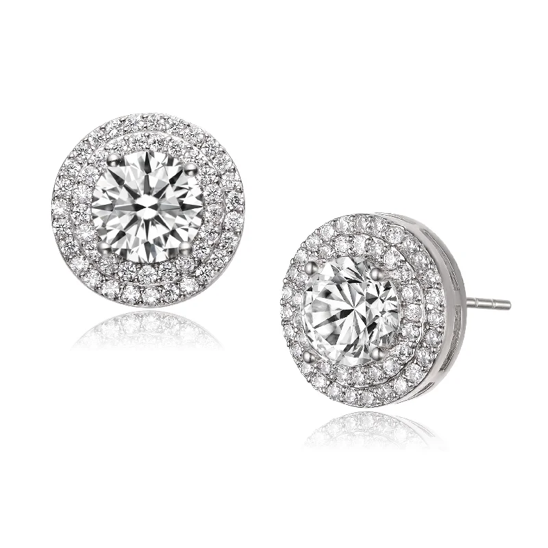 Quartz stone earrings-La Scène Double Halo Stud Earrings