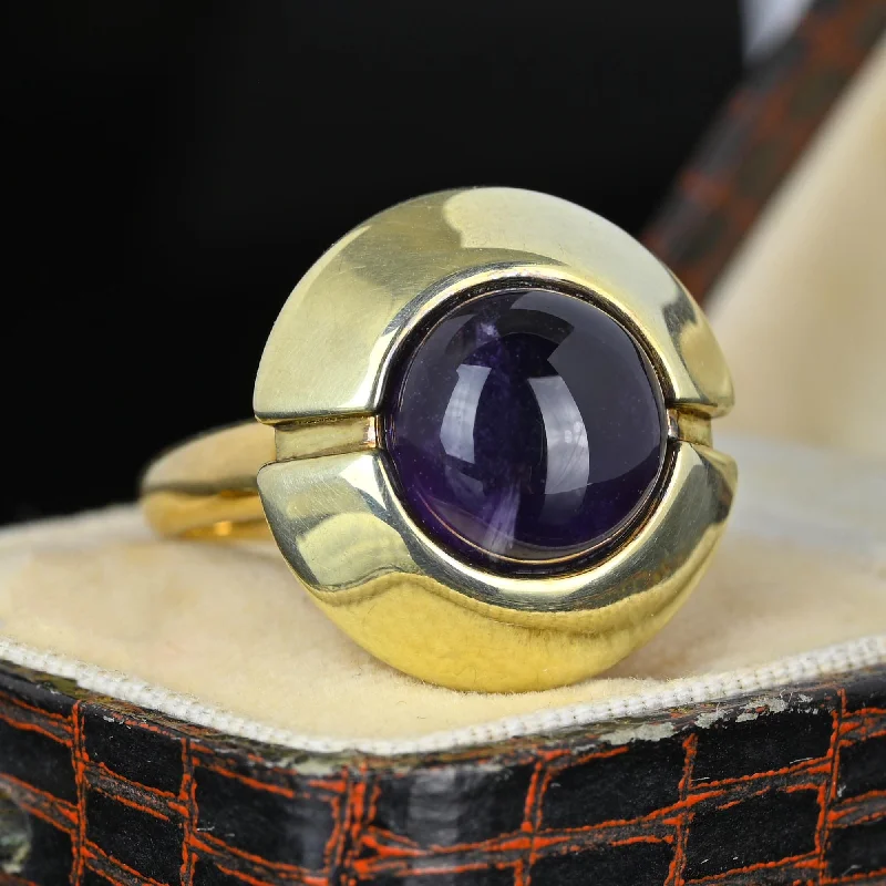 Astro theme rings-Astro theme rings-Heavy 14K Gold Amethyst Cabochon Target Style Ring