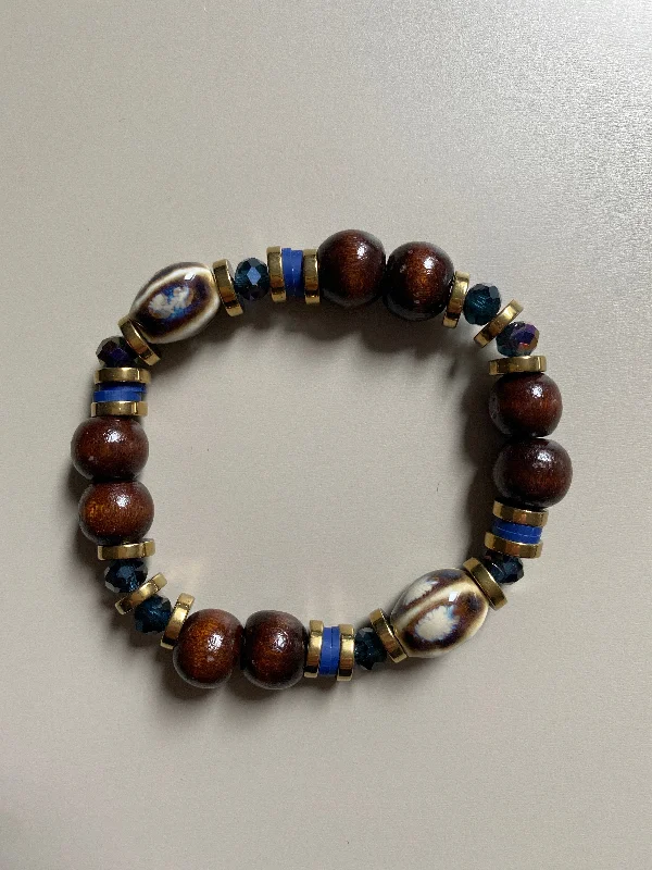 FRTB02 - Porcelain, dyed wood, clay and Hematite elastic bracelet