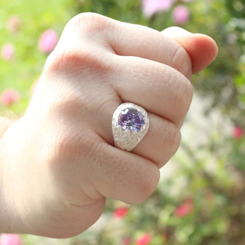 Braided motif rings-Braided motif rings-Large Men's Oval ring with June Birthstone Synthetic Light Amethyst