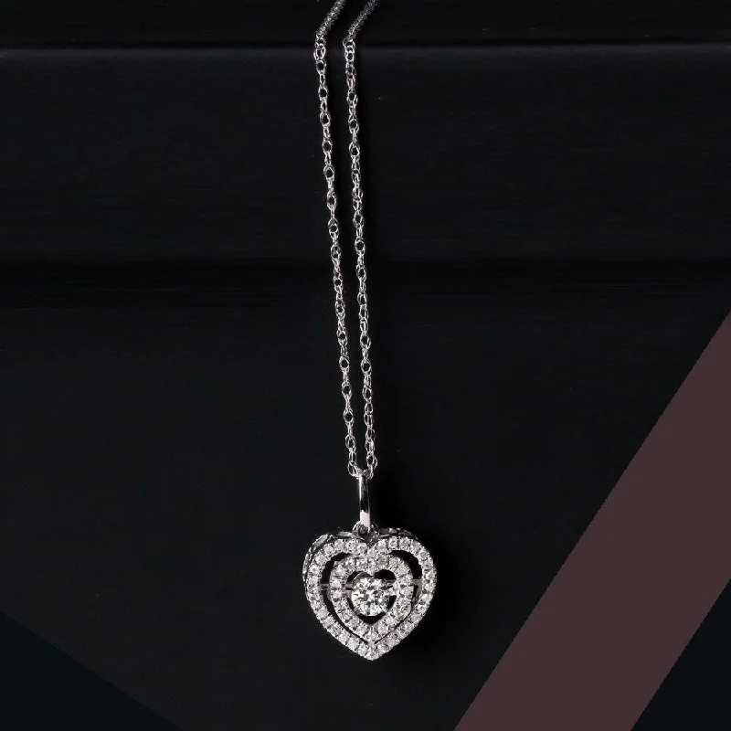 Linen thread necklaces-De Couer 10k White Gold 1/5ct TDW Diamond Heartbeat Necklace - White H-I