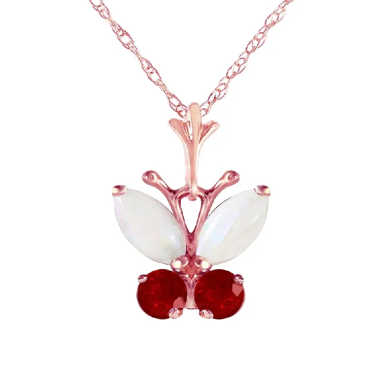 Surf motif necklaces-0.7 Carat 14K Rose Gold Butterfly Necklace Opal Ruby