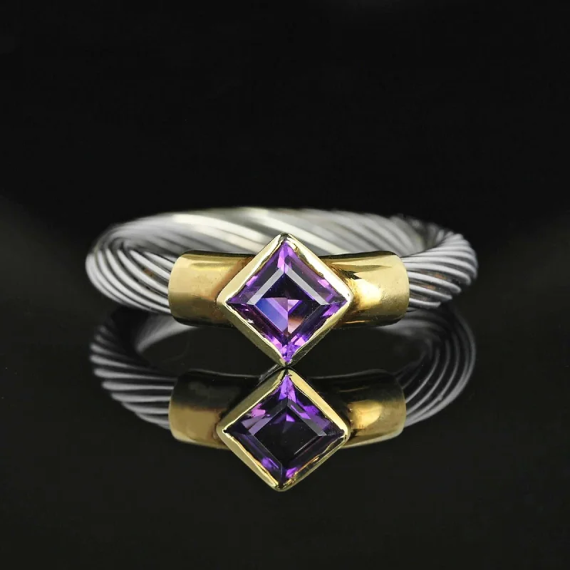 Full moon rings-Full moon rings-David Yurman Style 14K Gold Silver Wire Amethyst Ring Band