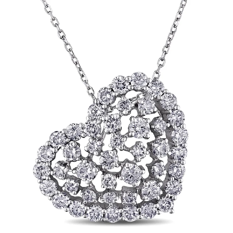 Dove feather necklaces-Miadora 14k White Gold 2ct TDW Diamond Heart Necklace